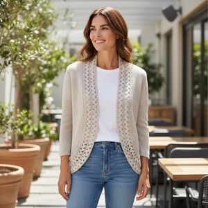 Coldwater Creek Women's Crocheted Braided Front Close Boho Cardigan Coquette S/8